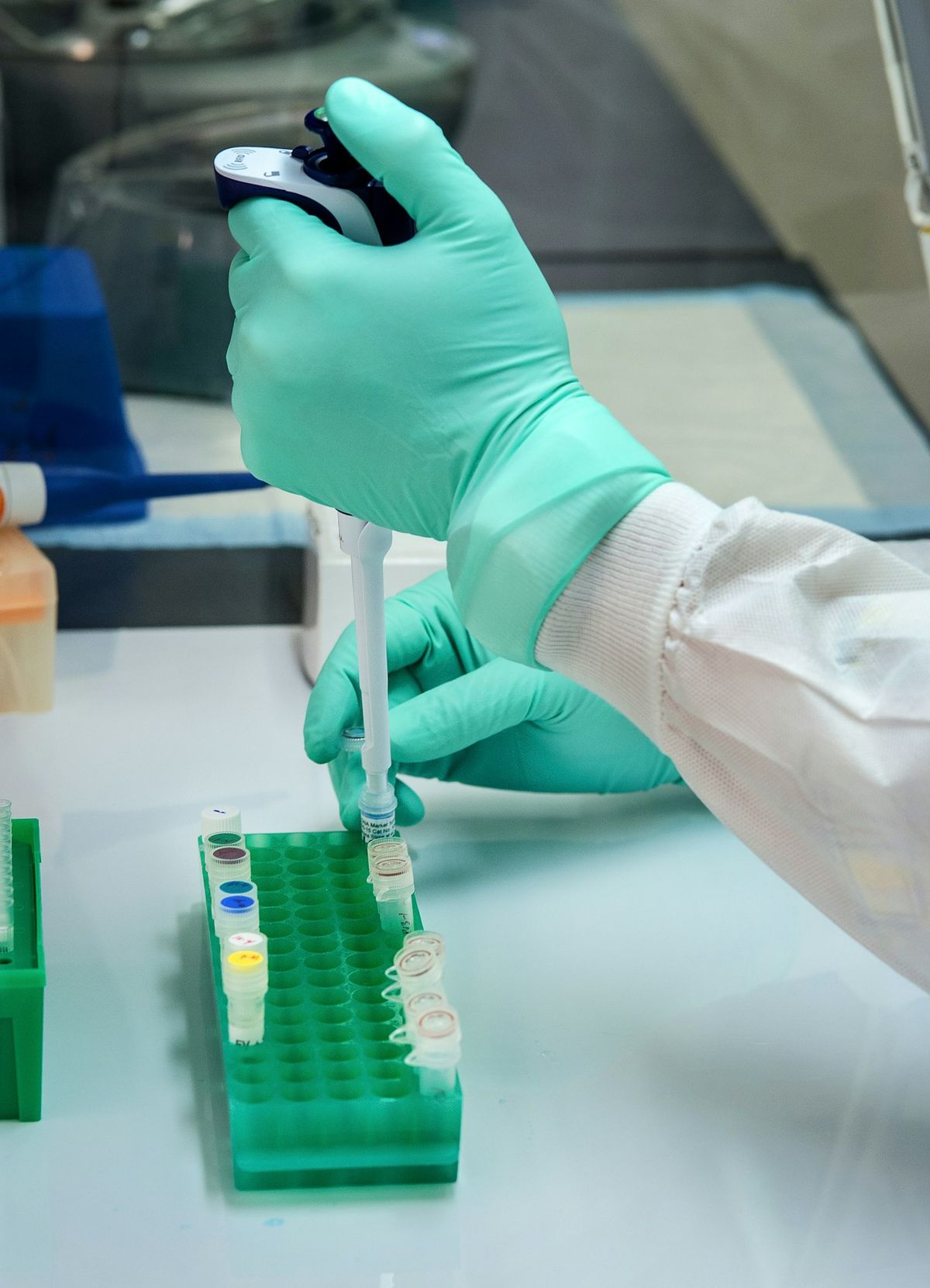 Forsker i laboratorium med bakteriekultur